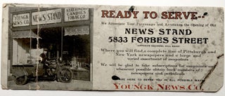 Item #H9515 9 x 3.5 stiff flyer announcing opening of the News Stand at 5833 Forbes, Squirrel...