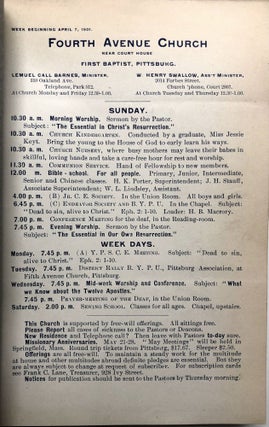 Fourth Avenue Baptist Church, Pittsburgh, Annual Reports, 1895, 1896, 1897, 1898, 1901-1902, plus weekly schedules for 1901-1902