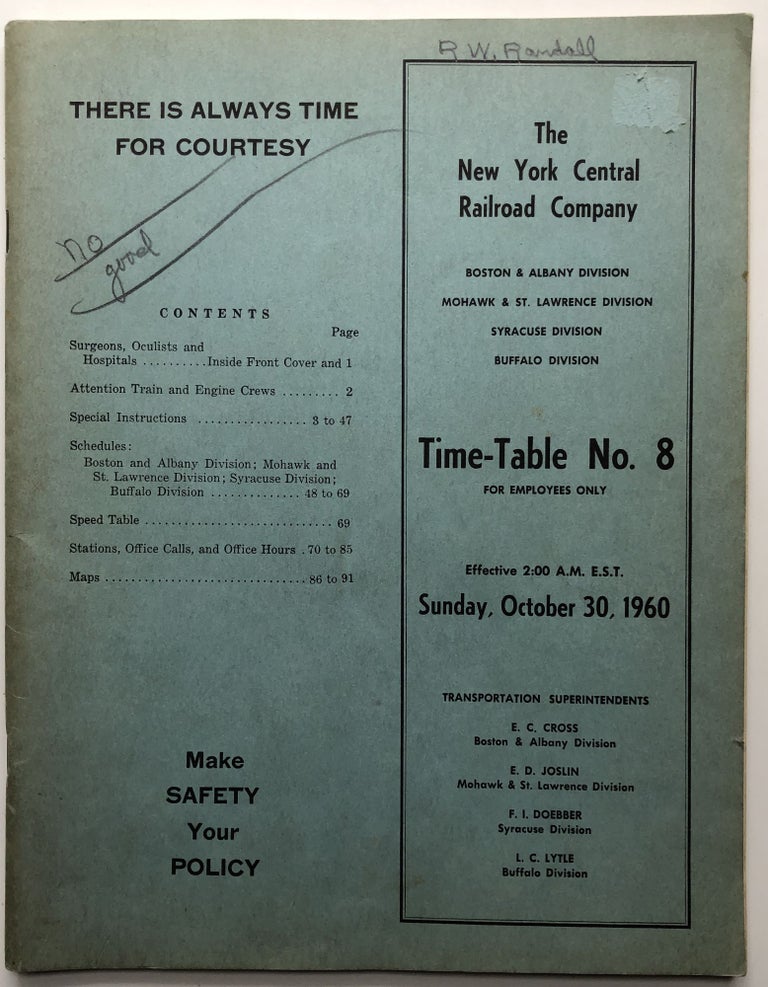 Item #H9673 Time-Table No. 8, Sunday October 30, 1960. New York Central Railway Company.