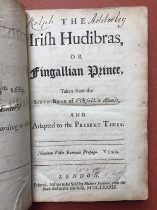 Item #ML1092 The Irish Hudibras, or Fingallian Prince, taken from the sixth book of Virgil's...