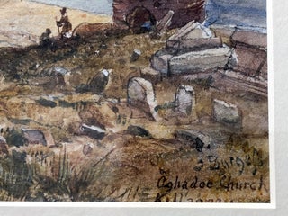 Ca. 1860s watercolor, view of Aghadoe Church, Killarney, Ireland