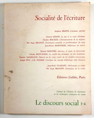 Item #C000010748 Socialité de l'écriture - Le discours social 3-4. Robert Escarpit, Stephen...