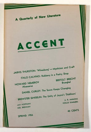 Item #C000014908 Accent, Spring 1956, Vol. 16 no. 2. Howard Nemerov Italo Calvino, Hollis...