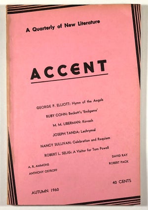 Item #C000014909 Accent, Autumn 1960, vol. XX no. 4. A. R. Ammons George P. Elliott, Robert Pack