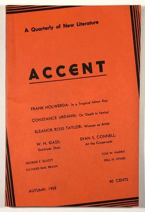 Item #C000014910 Accent, Autumn 1958, vol. 18 no. 4. George P. Elliott W. H. Gass, Evan S. Connell