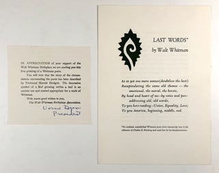 Item #C000016580 Last Words - An undated, unpublished Whitman poem from manuscript now in the...