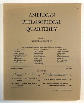 Item #C000022554 American Philosophical Quarterly - Volume I, Number 3, July 1964. Nicholas Rescher