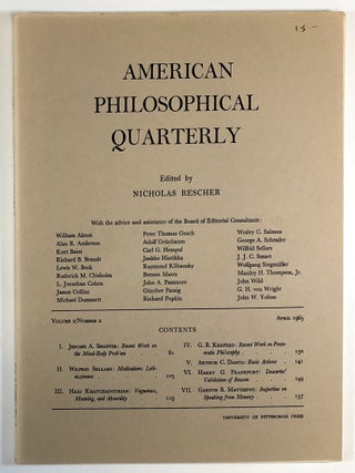 Item #C000022558 American Philosophical Quarterly - Volume II, Number 2, April 1965. Nicholas...