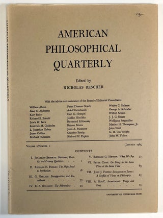 Item #C000022559 American Philosophical Quarterly - Volume II, Number 1, January 1965. Nicholas...
