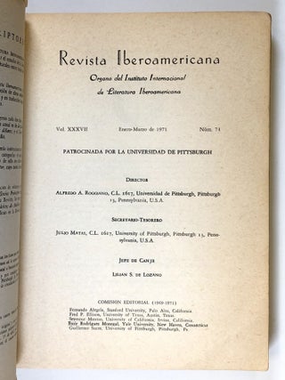 Revista Iberoamericana: Organo del Instituto Internacional de Literatura Iberoamericana. Vol. XXXVII, Num. 74, Enero-Marzo de 1971.