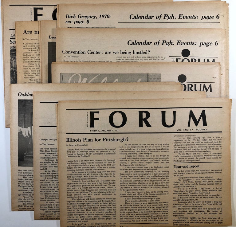 Item #C00002712 The Pittsburgh Forum. Vol. 1, No. 1 - Vol. 1, No. 9 (1970-1971). Thomas Hennessey, Richard Rieker, Celeste S. Behrend, Ruth Drescher, Mel Tobias, Myrna Schwalb, Robert Croan, Ann Hayes, et. al, publisher, assoc., art director, photog.