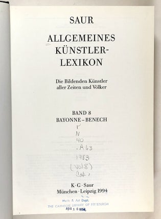 Allgemeines Kunstlerlexikon - Die Bildenden Künstler aller Zeiten und Völker. Band 8: Bayonne - Benech