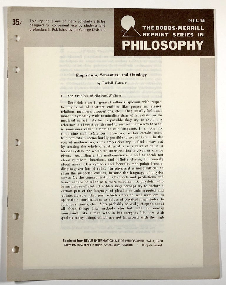 Item #C00005747 Empiricism, Semantics, and Ontology. Rudolf Carnap.