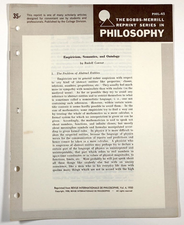 Item #C00005748 Empiricism, Semantics, and Ontology. Rudolf Carnap.