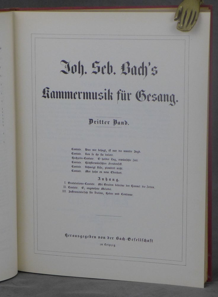 Item #d0012249 Johann Sebastian Bach's Werke, Volume 29: Kammermusik fur Gesang, Dritter Band [Johann Sebastian Bach's Work]. Johann Sebastian Bach, ed. Bach-Gesellschaft, foreword, Paul Graf Waldersee.
