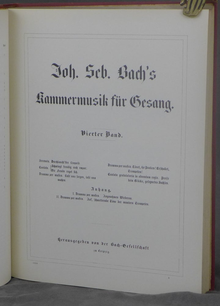 Item #d0012253 Johann Sebastian Bach's Werke, Volume 34: Kammermusik fur Gesang, Vierter Band [Johann Sebastian Bach's Work]. Johann Sebastian Bach, ed. Bach-Gesellschaft, foreword, Paul Graf Waldersee.