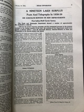 Indian information, Vol. 6 no. 42, January 15, 1940, plus two speeches by Raman: India and the War and India Against Aggression