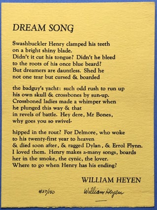 Item #H17182 Dream Song (postcard poem signed). William Heyen
