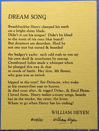 Item #H17189 Dream Song (postcard poem signed). William Heyen