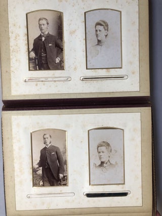 1880s photo album: 27 CDVs, 6 cabinet photos - London, Bayswater, Croydon, Folkestone, Harrogate, Eastbourne