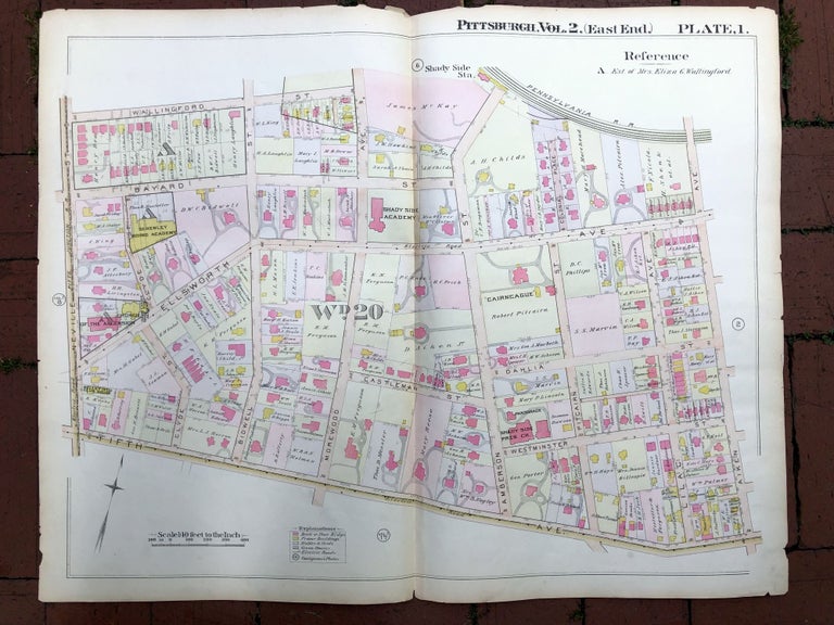Item #H17313 1899 large double-page color map of SHADYSIDE, Pittsburgh. Griffith M. Hopkins.
