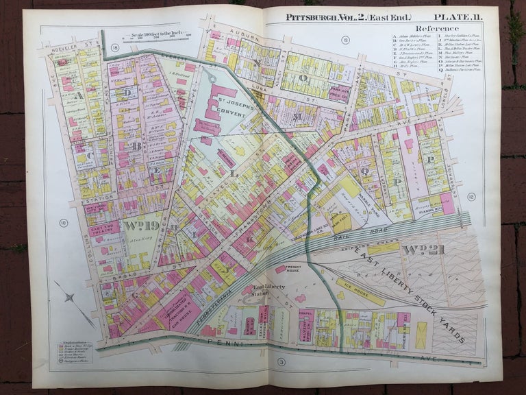 Item #H17323 1899 large double-page color map of EAST LIBERTY, Pittsburgh. Griffith M. Hopkins.