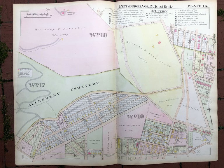 Item #H17327 1899 large double-page color map of GARFIELD, MORNINGSIDE, LAWRENCEVILLE, Pittsburgh. Griffith M. Hopkins.