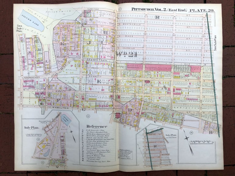 Item #H17331 1899 large double-page color map of HOMEWOOD, Pittsburgh. Griffith M. Hopkins.