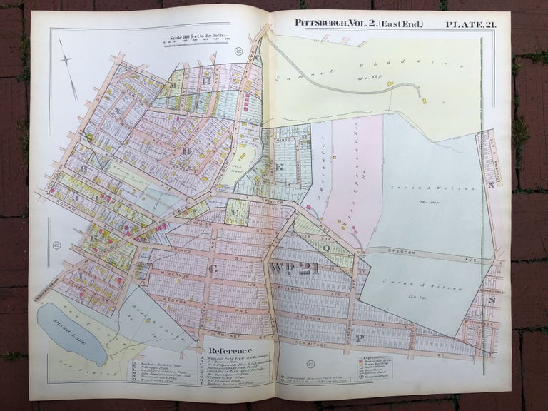 Item #H17332 1899 large double-page color map of LINCOLN-LARIMER, Pittsburgh. Griffith M. Hopkins.