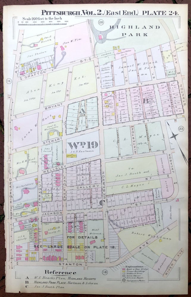 Item #H17335 1899 large color map of HIGHLAND PARK, Pittsburgh. Griffith M. Hopkins.