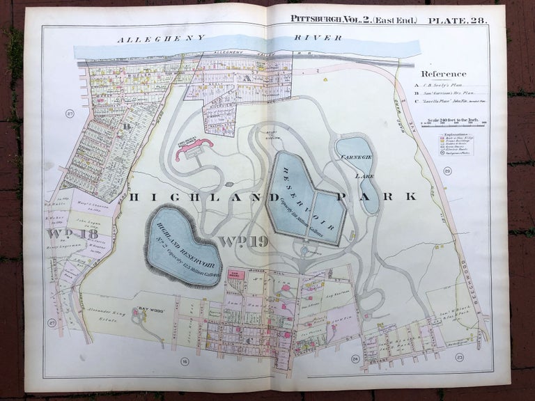 Item #H17339 1899 large double-page color map of HIGHLAND PARK, Pittsburgh. Griffith M. Hopkins.