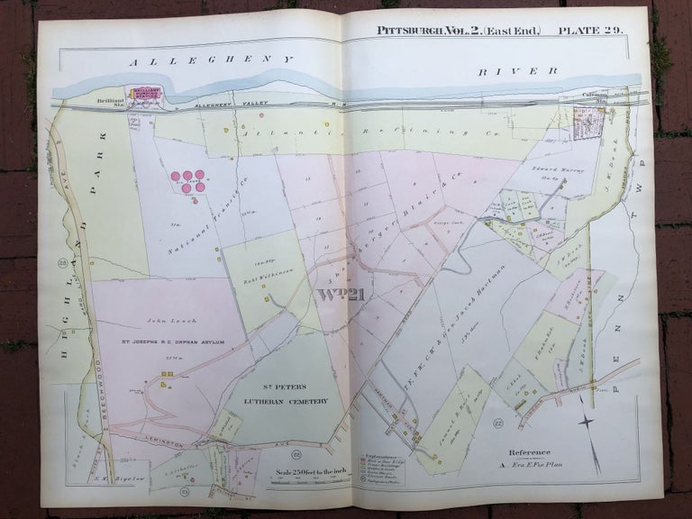 Item #H17340 1899 large double-page color map of HIGHLAND PARK, Pittsburgh. Griffith M. Hopkins.
