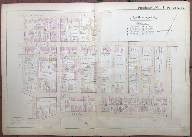 Item #H17343 1889 large double-page color map of HILL DISTRICT, Pittsburgh. Griffith M. Hopkins.