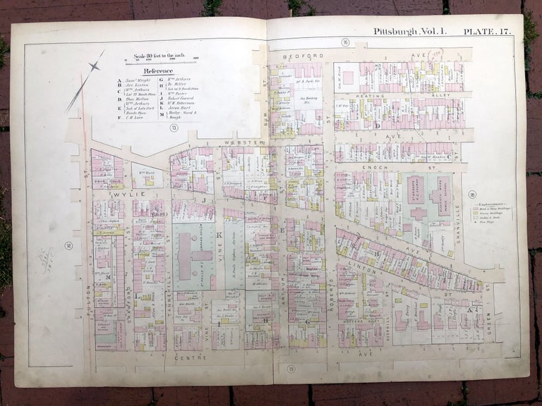 Item #H17344 1889 large double-page color map of HILL DISTRICT, Pittsburgh. Griffith M. Hopkins.