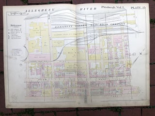 Item #H17346 1889 large double-page color map of STRIP DISTRICT, Pittsburgh. Griffith M. Hopkins