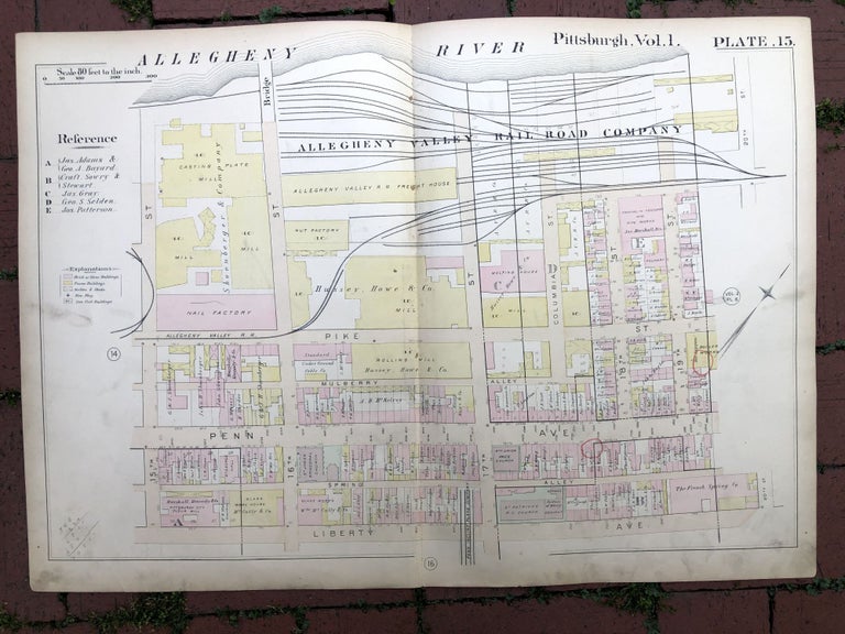 Item #H17346 1889 large double-page color map of STRIP DISTRICT, Pittsburgh. Griffith M. Hopkins.