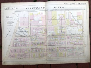 Item #H17347 1889 large double-page color map of STRIP DISTRICT, Pittsburgh. Griffith M. Hopkins