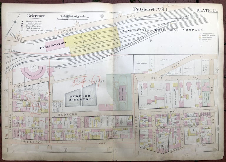 Item #H17348 1889 large double-page color map of HILL DISTRICT, Pittsburgh. Griffith M. Hopkins.
