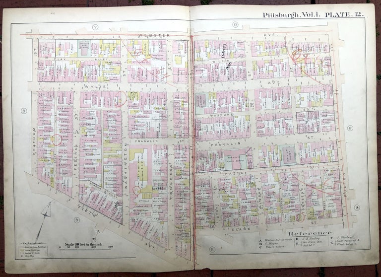 Item #H17349 1889 large double-page color map of HILL DISTRICT, Pittsburgh. Griffith M. Hopkins.