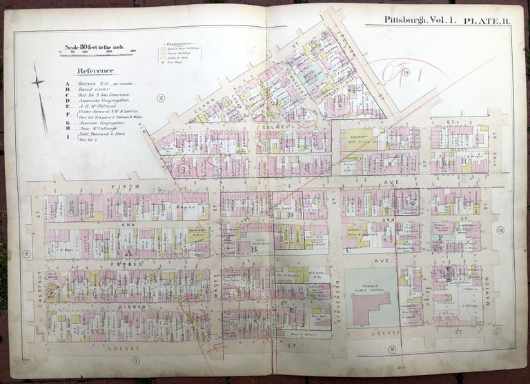 Item #H17350 1889 large double-page color map of UPTON & HILL DISTRICT, Pittsburgh. Griffith M. Hopkins.