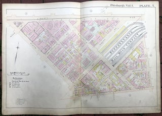 Item #H17353 1889 large double-page color map of DOWNTOWN, Pittsburgh. Griffith M. Hopkins