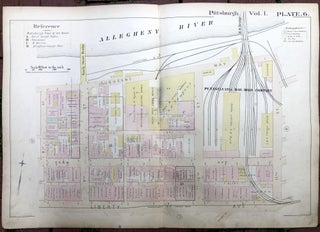 Item #H17354 1889 large double-page color map of STRIP DISTRICT, Pittsburgh. Griffith M. Hopkins