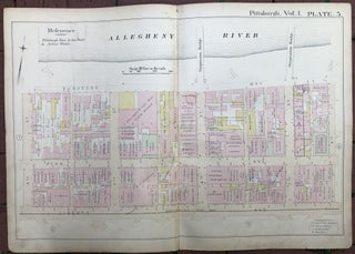 Item #H17355 1889 large double-page color map of DOWNTOWN, Pittsburgh. Griffith M. Hopkins