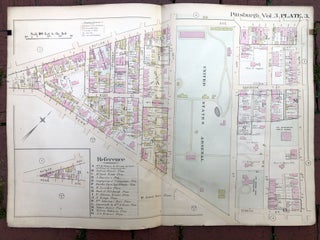 Item #H17370 1890 large double-page color linen-backed map of GARFIELD, LAWRENCEVILLE, ARSENAL,...
