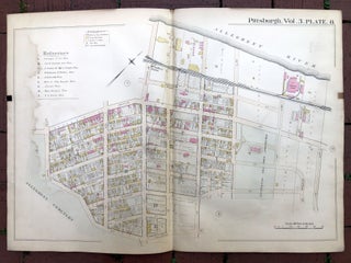Item #H17372 1890 large double-page color linen-backed map of LAWRENCEVILLE, Pittsburgh. G. M....