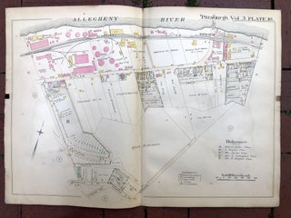 Item #H17374 1890 large double-page color linen-backed map of LAWRENCEVILLE, STANTON HEIGHTS,...