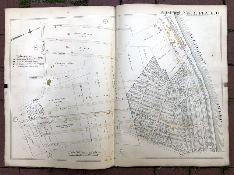 Item #H17375 1890 large double-page color linen-backed map of MORNINGSIDE, STANTON HEIGHTS, Pittsburgh. G. M. Hopkins.