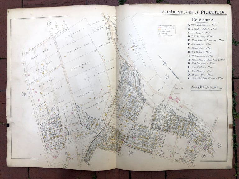 Item #H17376 1890 large double-page color linen-backed map of HIGHLAND PARK, LINCOLN, Pittsburgh. G. M. Hopkins.
