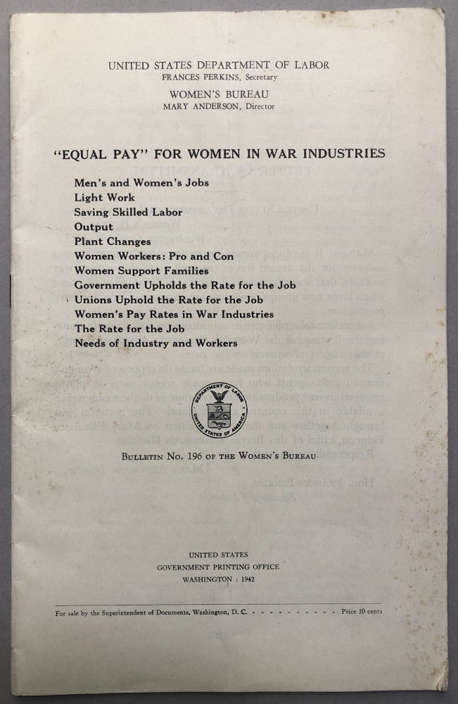 Item #H17419 "Equal Pay" for Women in the War Industries. US Dept. of Labor - Women's Bureau.