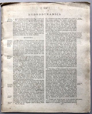 Item #H17423 Hydrodynamics - long Encyclopedia Britannica article with plates, ca. 1790s